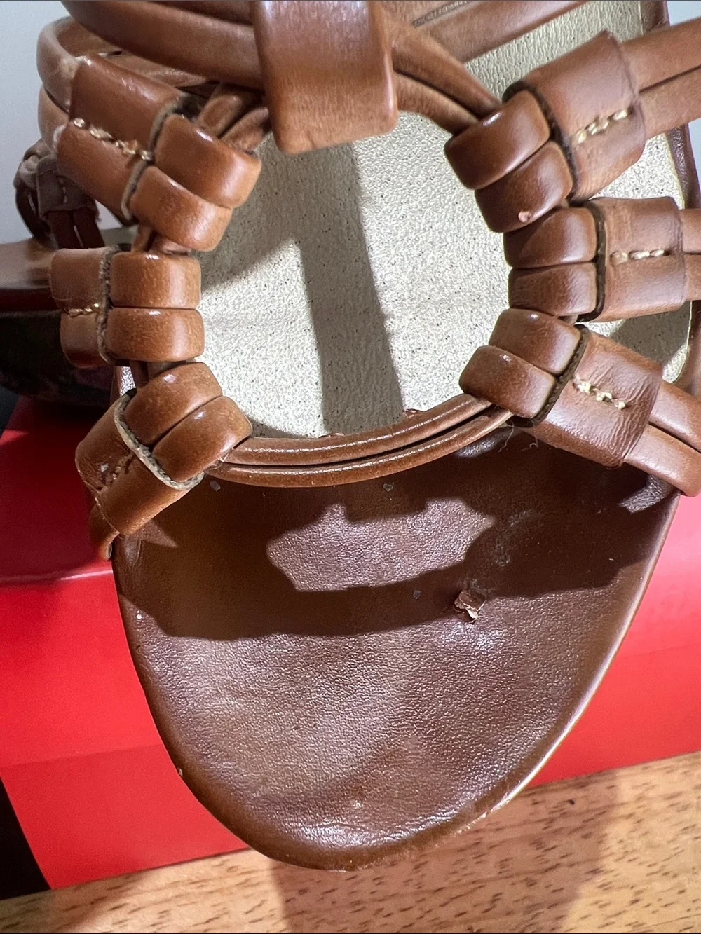 G by Guess Brown Strappy Ring-Detail Heeled Sandals